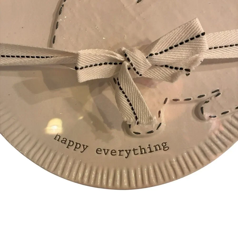 Mud Pie Bunny Ceramic Dessert Plate W/ HAPPY EVERYTHING And Server W/ Happy